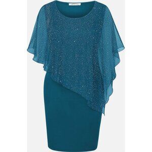 Teal Sparkly Capelet Dress Size XL Evening Wedding Mother of Bride Groom Event